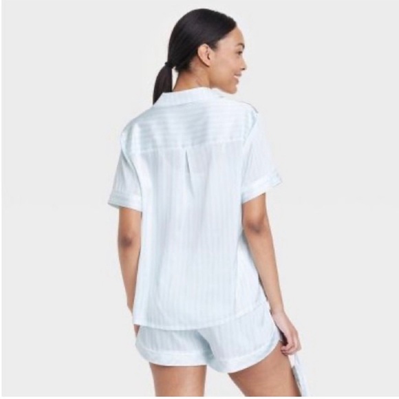 Stars Above Satin Pajama Set Notch Collar Short Sleeve Top Shorts Eye Mask XXL - Picture 3 of 11